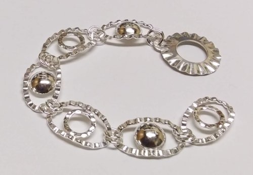 Judy Larson's Ripple Bracelet  - , Metalwork, Cutting, Cutting Tool, Cutters, Dapping, Dapping Jewelry, Filing, Finishing, Findings, Clasps, Components, Tumbling, Tumble, Tumbling Jewelry, Butane Torch, Soldering, Solder, Tools,  except the T-bar, with two 18 gauge 4mm ID jump rings